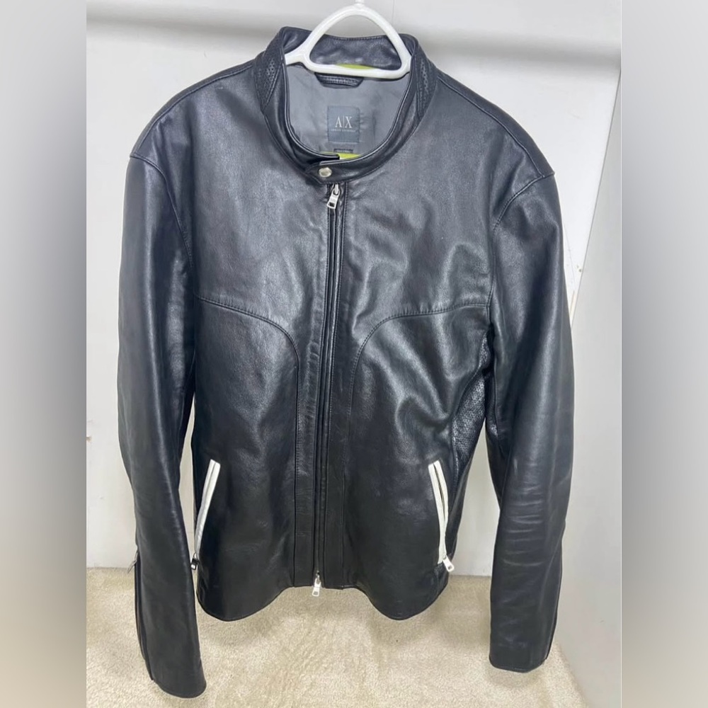 A|X AX Armani Exchange Genuine Black Leather Motorcycle Jacket XL (more like L)